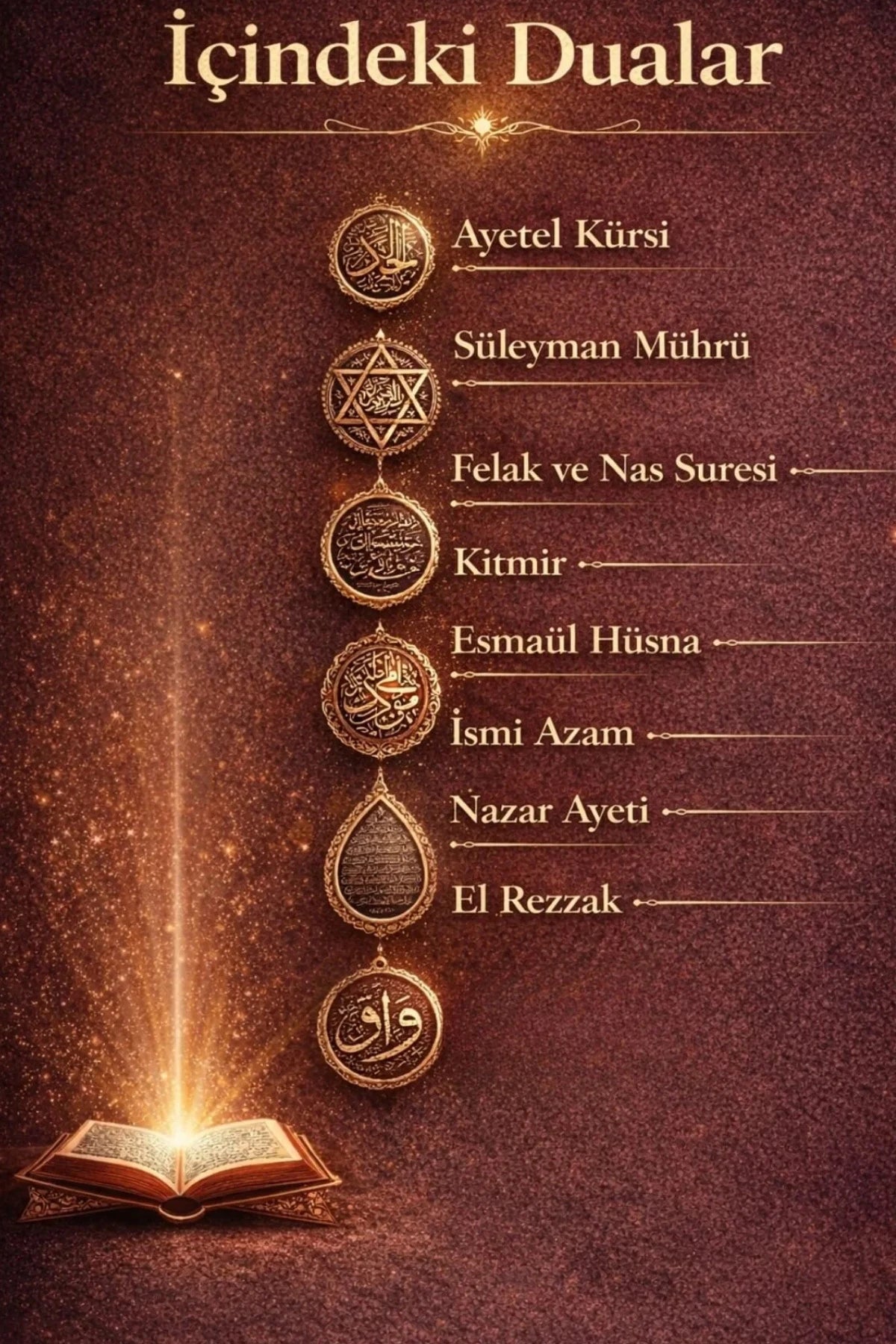 Erkek Kadın Bakır Kolye 8 Koruyucu Dualı Ayetel Kürsi,Süleyman Mührü ,Kitmir Duası Deri Kolye Model 2