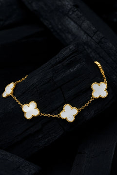 Altın Kaplama Taşlı Royal Pearl Petal Model Erkek Çelik Bileklik