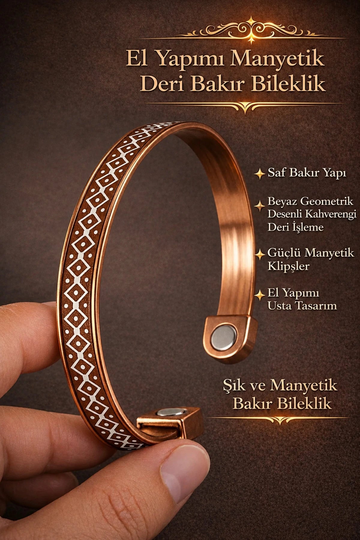 Manyetik Saf Bakır Bileklik Ayarlanabilir Mıknatıslı Model Erkek Kadın Bakır Bileziği Desenli