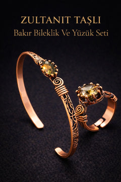 Kadın Bakır Bileklik ve Yüzük Takım Seti Renk Değiştiren Zultanit Taşlı Set El Yapımı Özel Tasarım