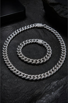 Erkek Taşlı Cuban Chain Bileklik ve Kolye Set Zirkon Taşlı Hip Hop Rapçi Stil Paslanmaz Çelik Bileklik Kolye