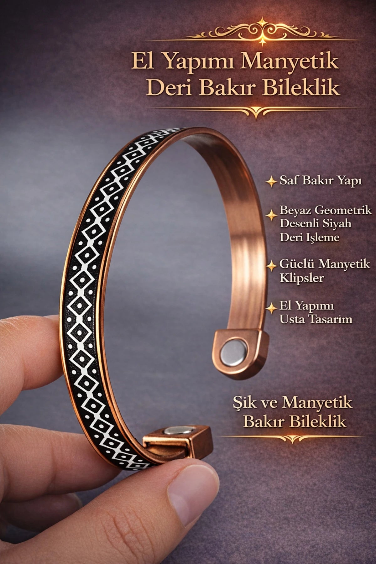 Manyetik Saf Bakır Bileklik Ayarlanabilir Mıknatıslı Model Erkek Kadın Bakır Bileziği Desenli