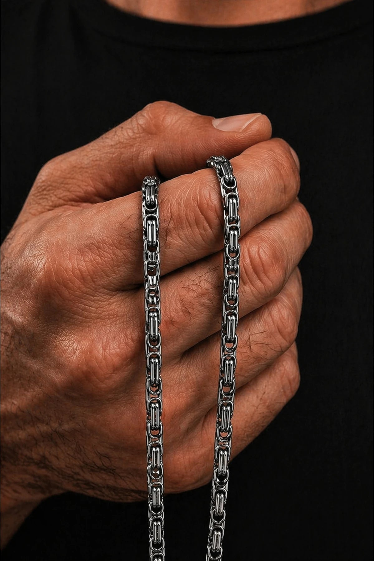 Erkek Çelik Kolye Kral Zincir Model 5mm İnce Paslanmaz Çelik Kolye