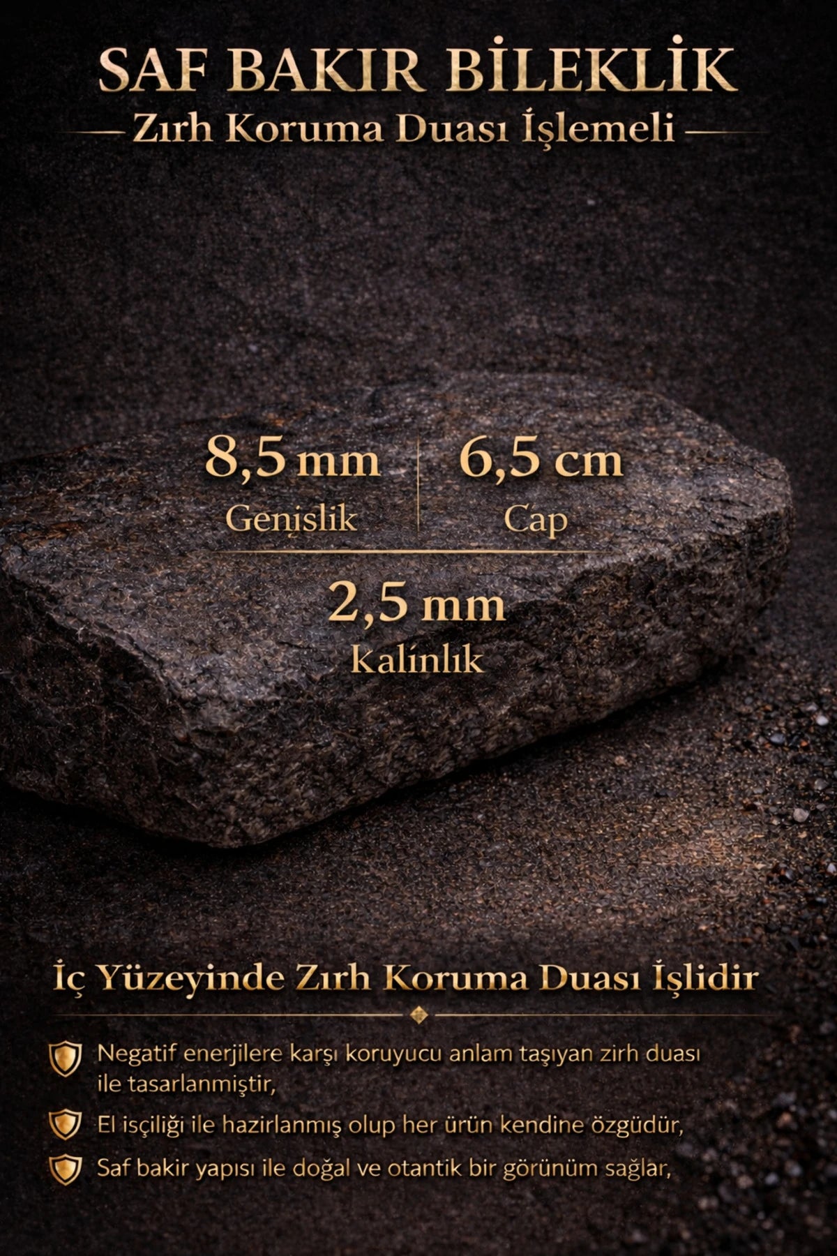 7’li Zırh Koruma Duası Yazılı Bakır Bileklik El Yapımı Antialerjik Ayarlanabilir Bileklik Erkek Kadn