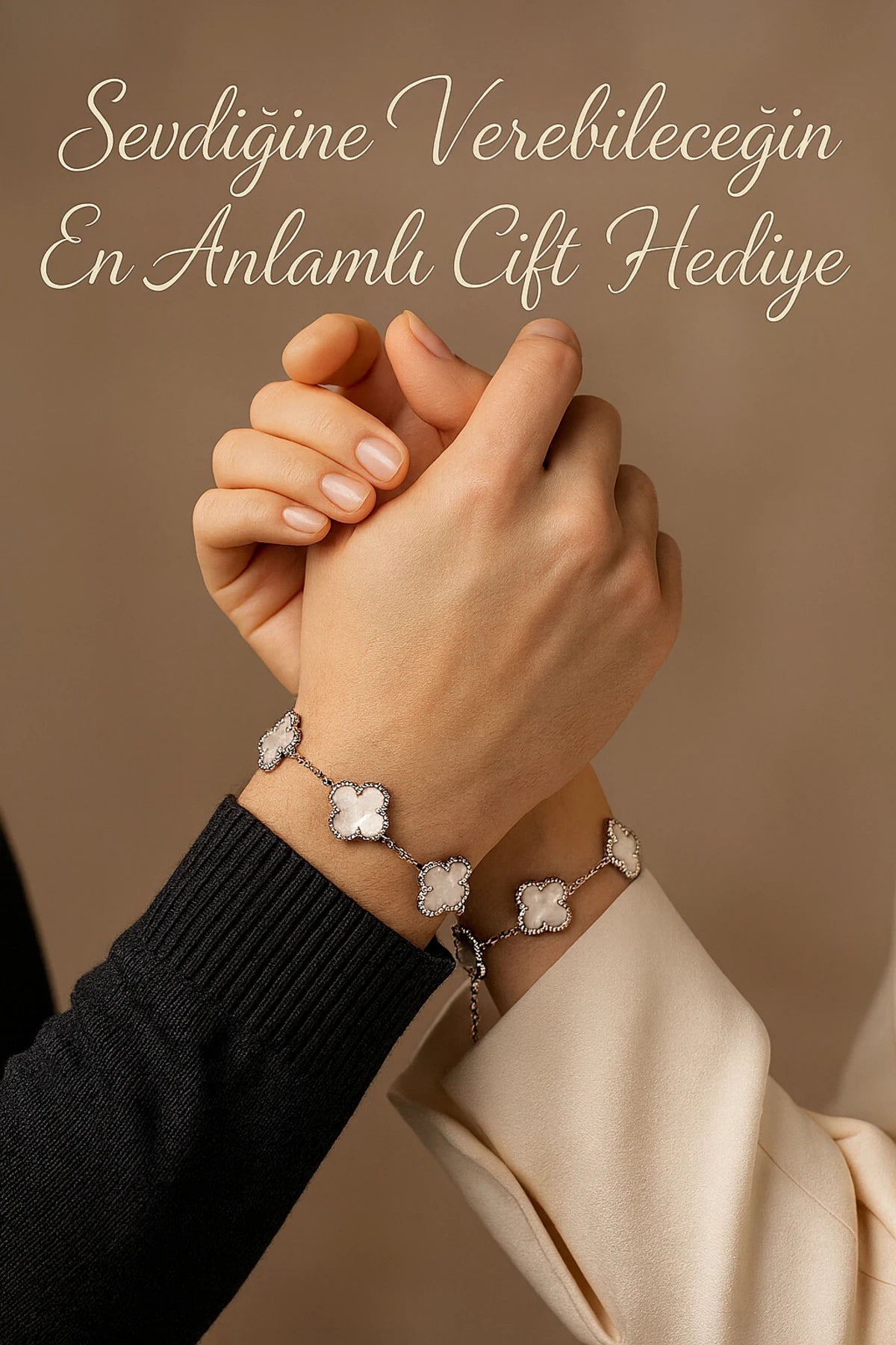 Erkek Kadın Çift Bilekliği Taşlı Royal Pearl Petal Model Çelik Bileklik