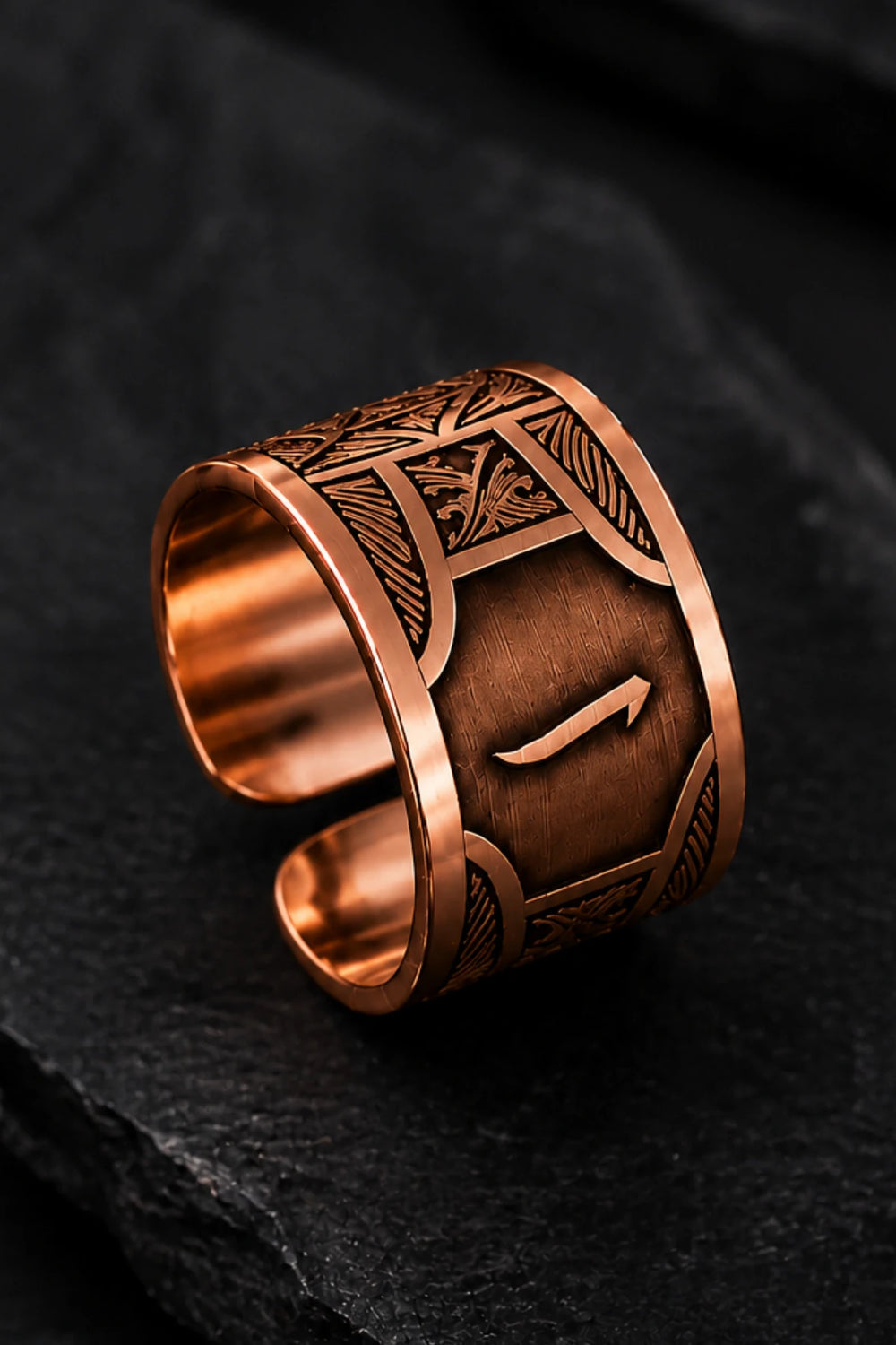 Erkek Kadın Bakır Yüzük Süleyman Mührü İşlemeli Desenli Bakır Yüzük