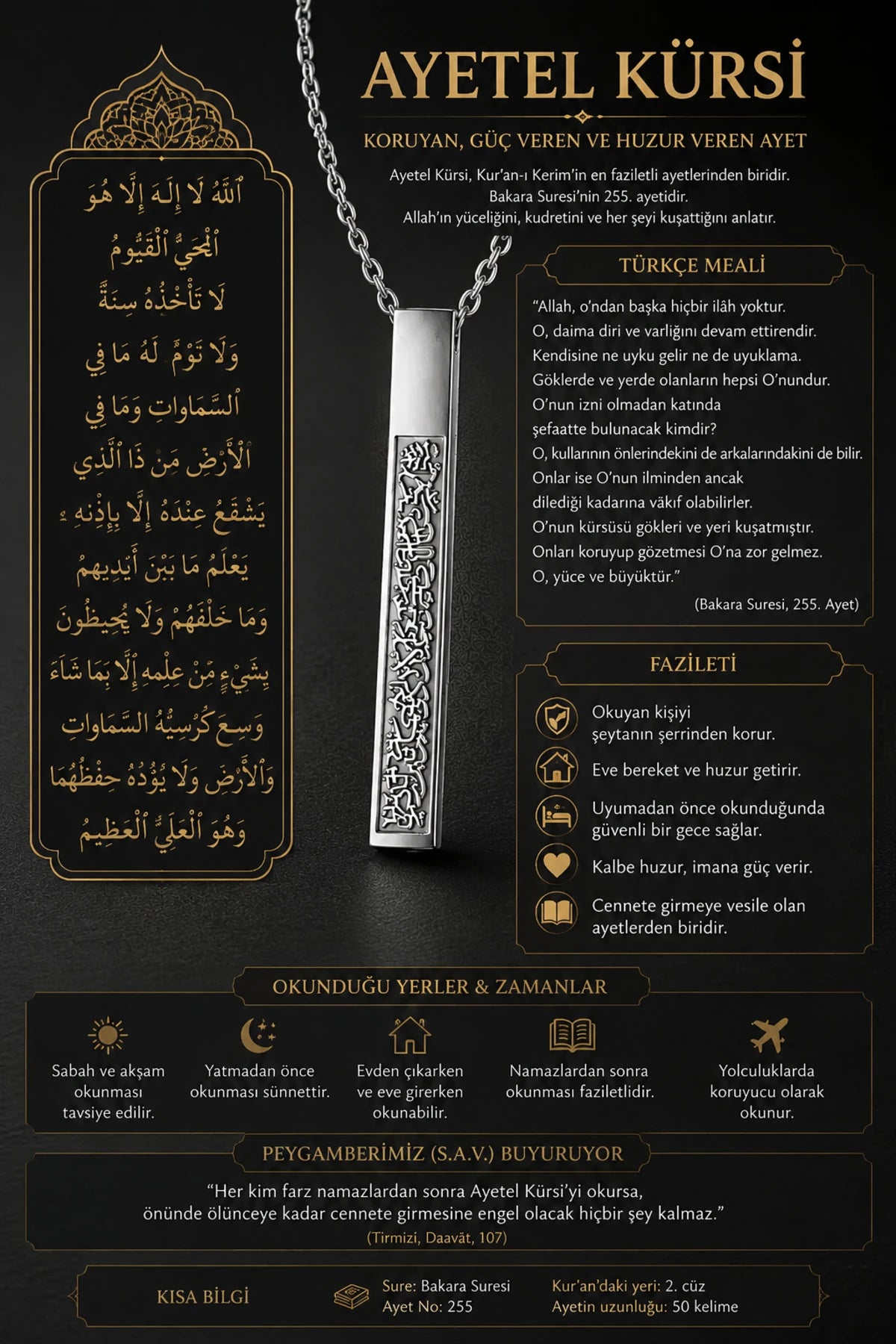 Erkek Kadın Ayetel Kürsi Yazılı Çelik Kolye Paslanmaz Çelik Dikdörtgen Minimal Manevi Tasarım Kolye