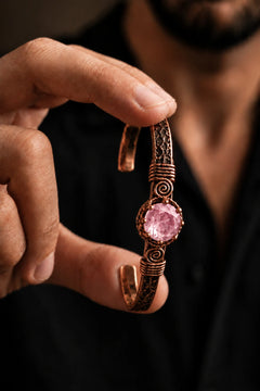 %100 Saf Bakır Pembe Zirkon Taşlı Kadın Bileklik El Yapımı Ayarlanabilir Otantik Premium Tasarım;