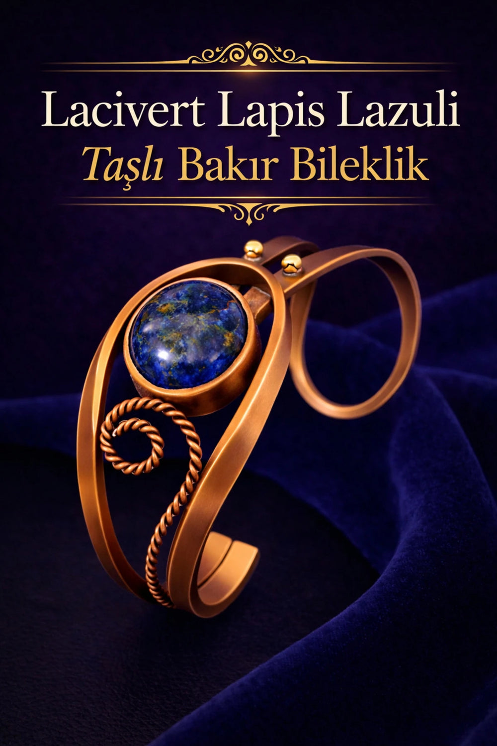 Kadın Bakır Bileklik Doğal Lacivert Lapis Lazuli Taşlı Otantik Model Bilezik Her Bileğe Uygun