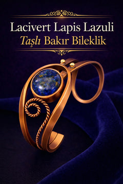 Kadın Bakır Bileklik Doğal Lacivert Lapis Lazuli Taşlı Otantik Model Bilezik Her Bileğe Uygun