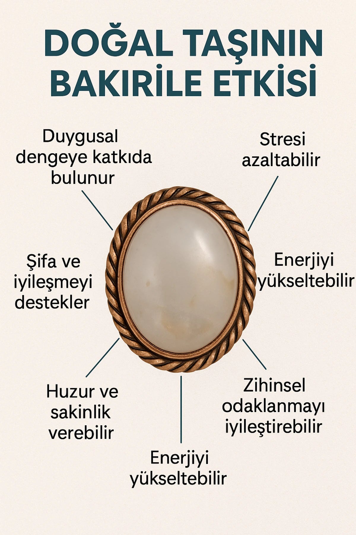 Taşı Otantik Model Doğal Taşlı El Yapımı Kadın Bakır Bileklik