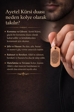 Erkek Bakır Kolye Ayetel Kürsi Duası Yazılı Dog Tag Model Saf Bakır Kolye Zincir