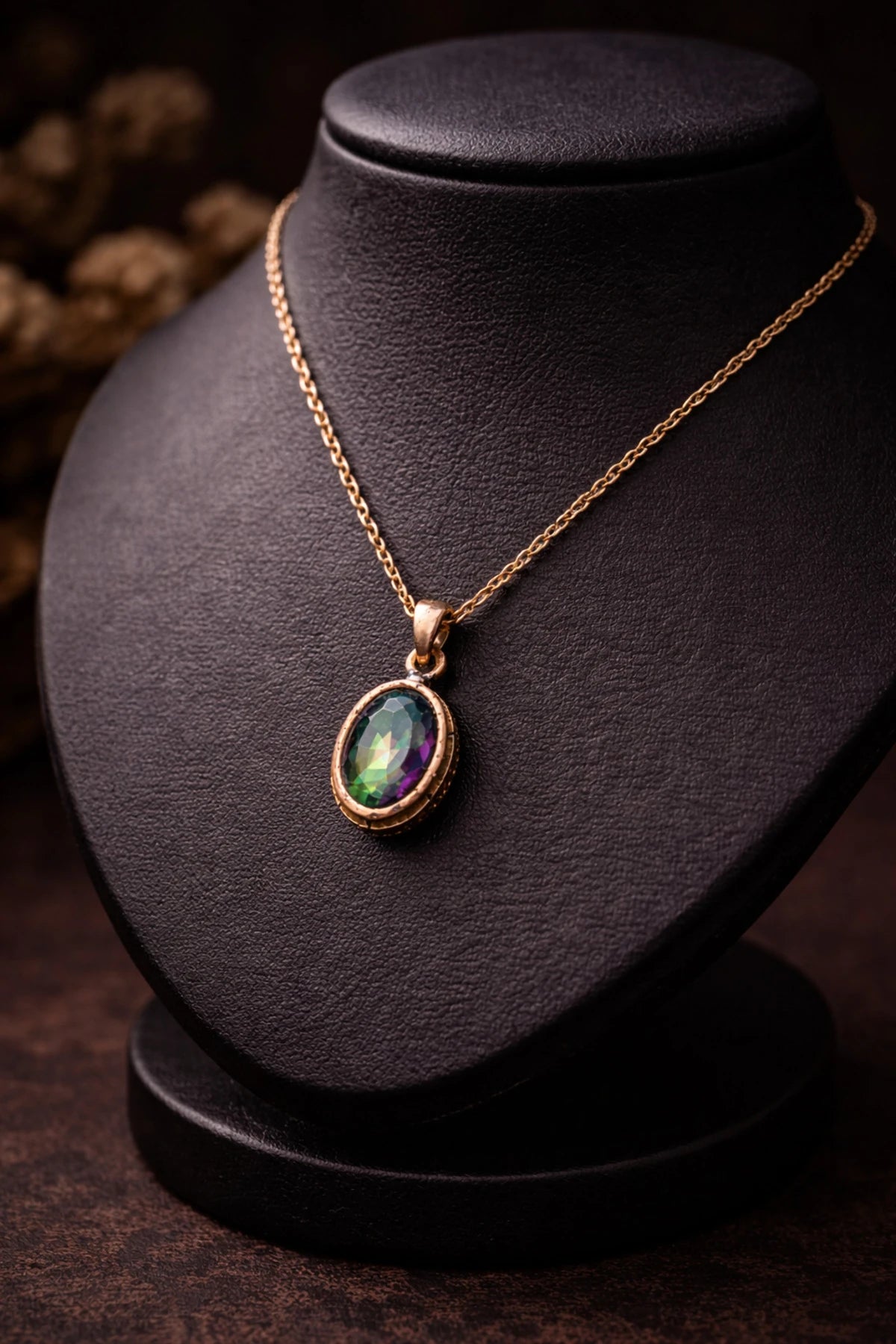 Kadın Bakır Kolye Doğal Mistik Topaz Taşlı Minimal Model Kolye