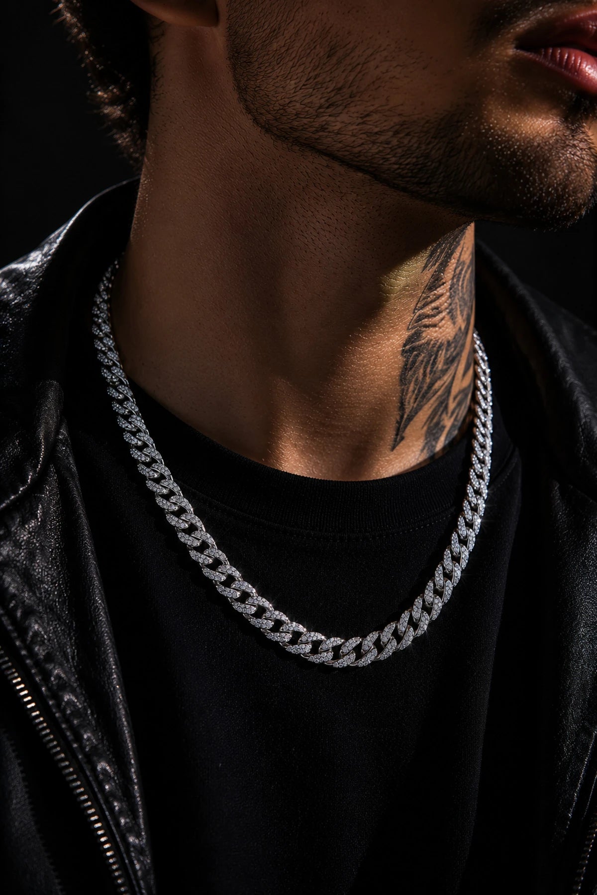 Erkek Kadın Taşlı Cuban Chain Kolye Zirkon Taşlı Hip Hop Rapçi Stil Paslanmaz Çelik Kolye