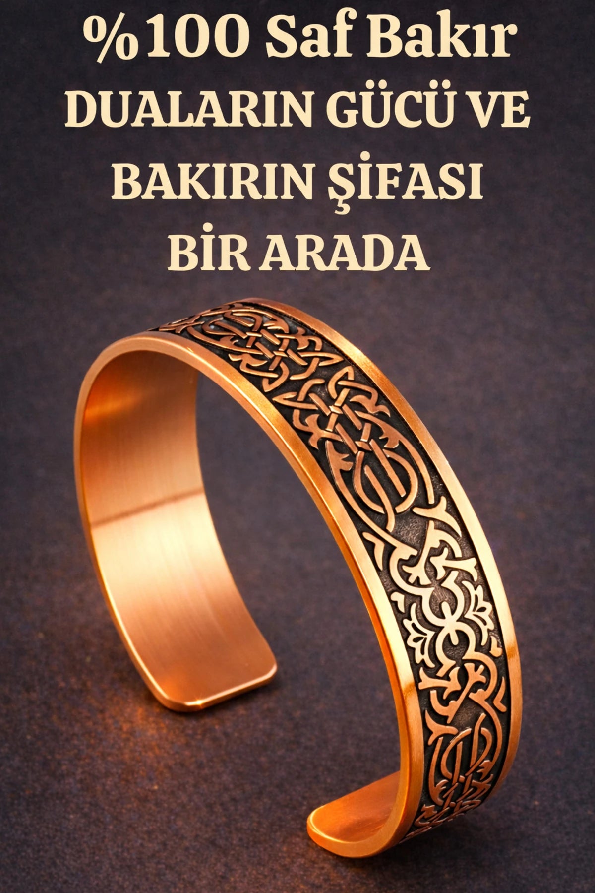 Koruyucu Tılsım Lazer Kazıma Dualı Üstü Rızık Desenli Erkek Kadın Bakır Bileklik