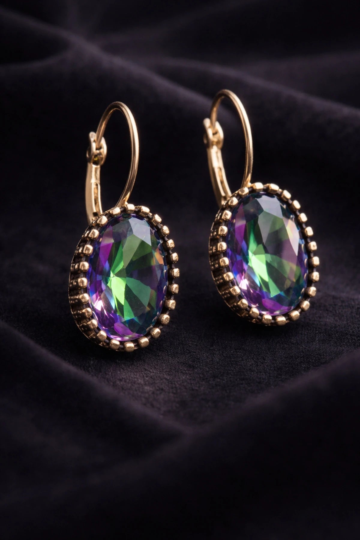 Kadın Bakır Bileklik Yüzük Küpe Kolye Takım Seti Doğal Mistik Topaz Oval Model Bakır Set