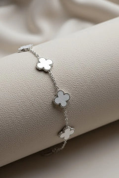 Erkek Kadın Çift Bilekliği Taşlı Royal Pearl Petal Model Çelik Bileklik