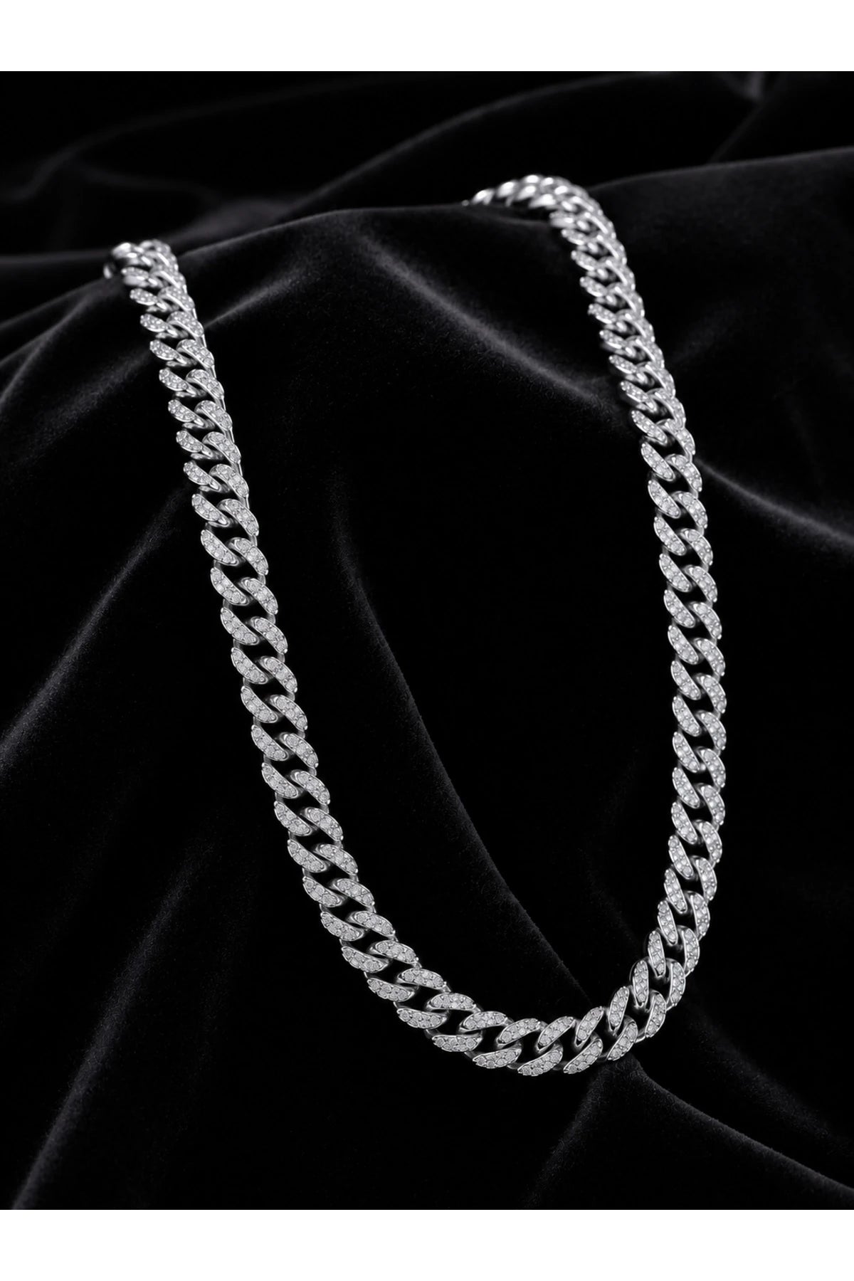 Erkek Kadın Taşlı Cuban Chain Kolye Zirkon Taşlı Hip Hop Rapçi Stil Paslanmaz Çelik Kolye