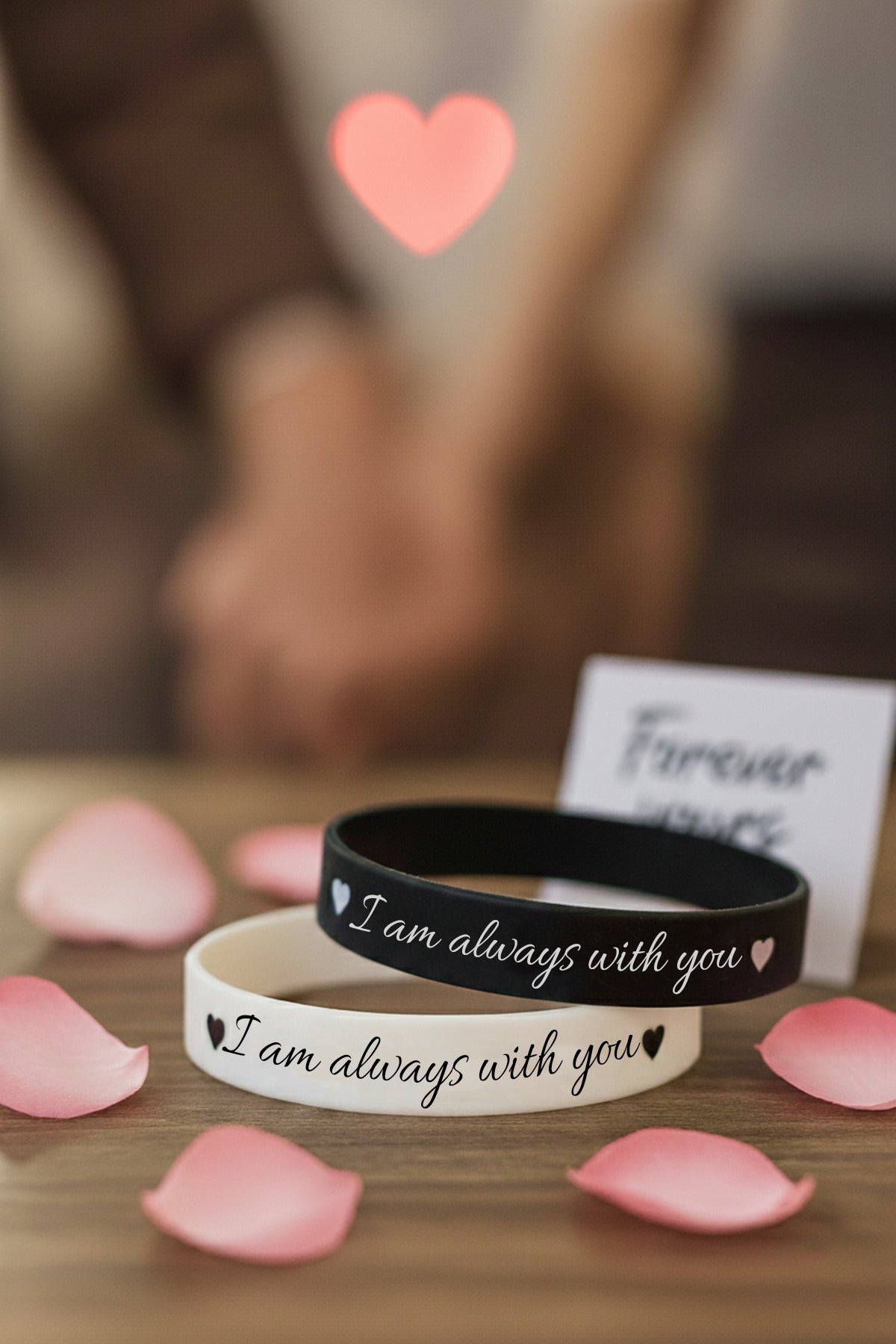“I Am Always With You” Kalpli Kadın Erkek Çift Silikon Bileklik – Sevgiliye Anlamlı Hediye