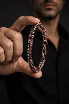 Bakır Örgü Zincir Bileklik Erkek Kadın Klipsli El Yapımı Modern Tasarım