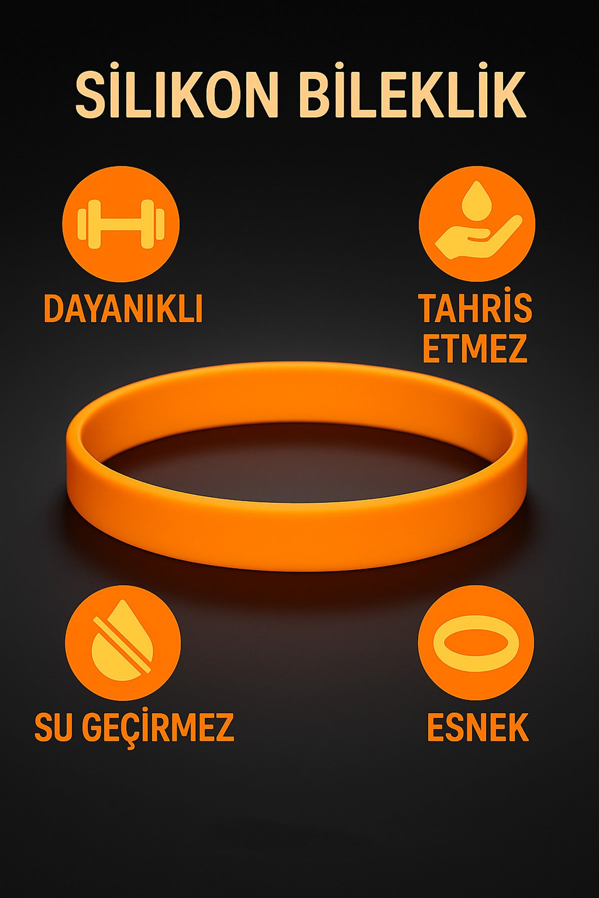 Erkek Kadın Turuncu Silikon Bileklik Sevgiliye Hediye Tahriş Yapmaz