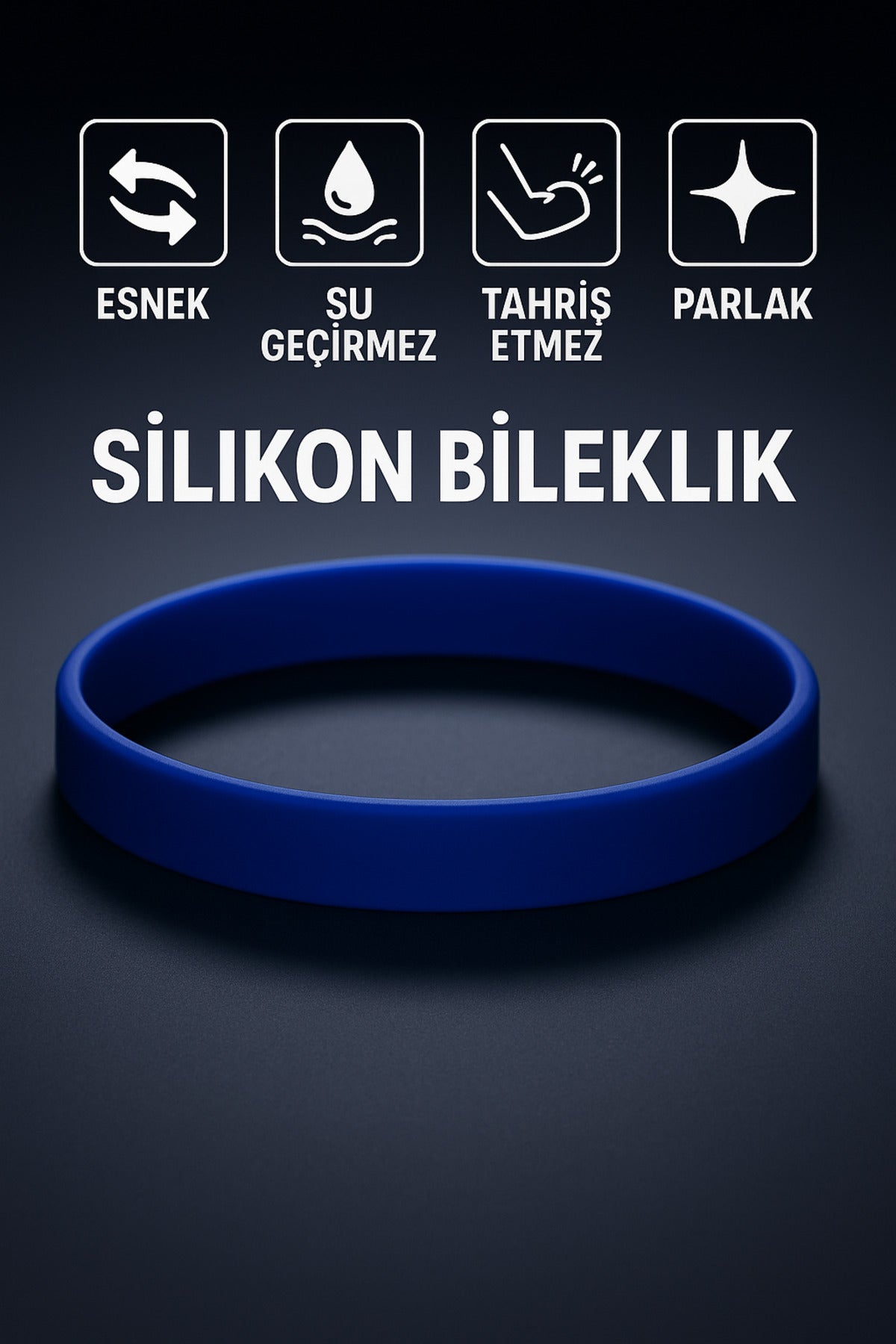 Erkek Kadın Lacivert Silikon Bileklik Sevgiliye Hediye Tahriş Yapmaz