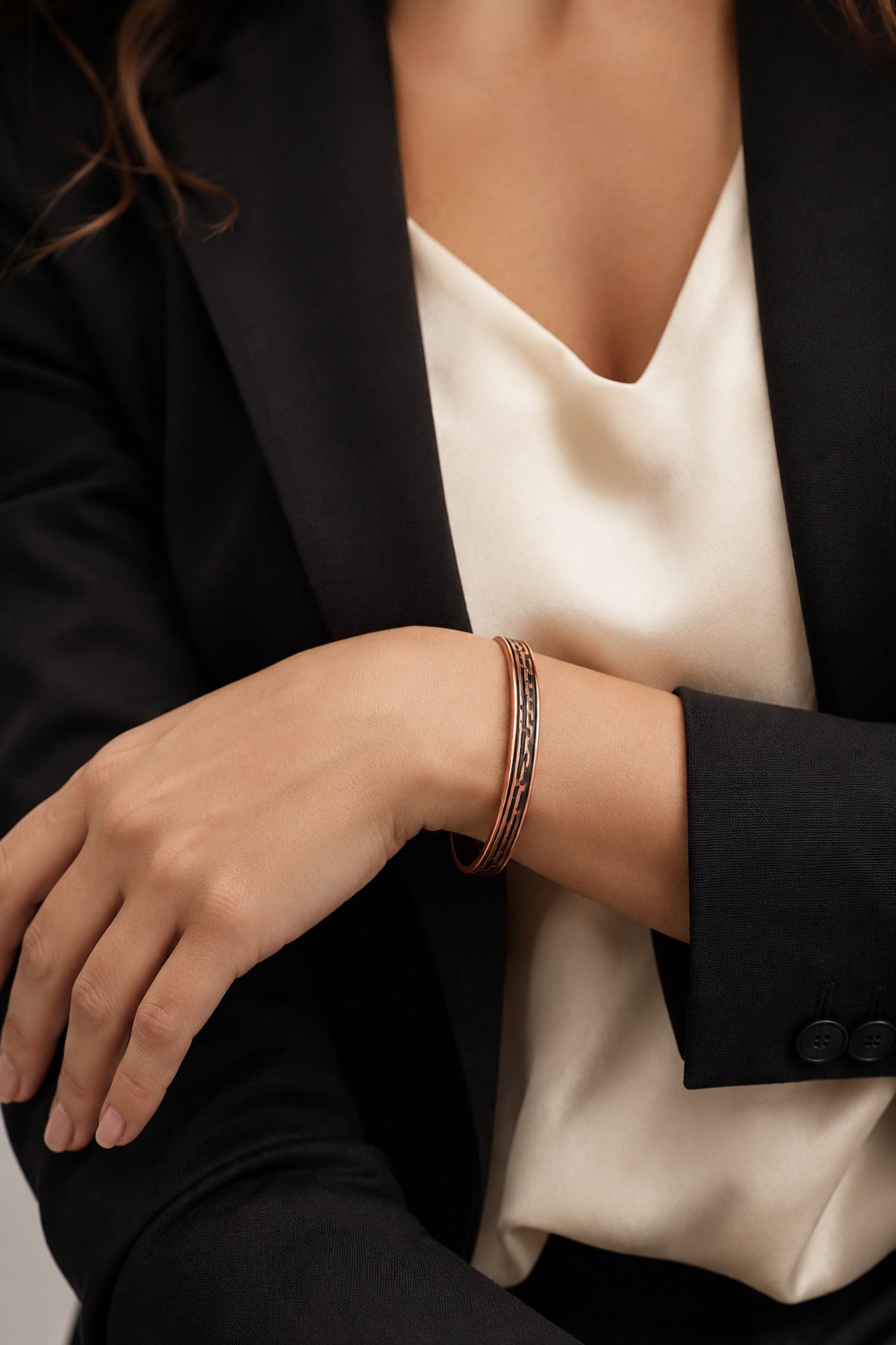 Çift Grek Motifli Mıknatıslı Saf Bakır Erkek Bileklik El Yapımı Ayarlanabilir Kelepçe