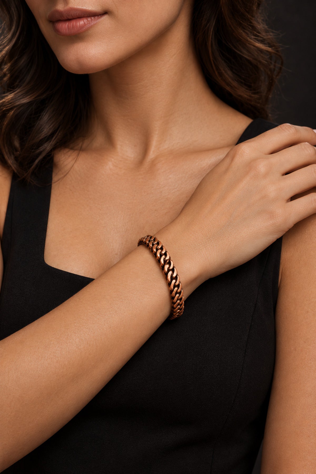 Örgü Desenli %100 Saf Bakır Kadın Erkek Açık Uçlu Kelepçe Bileklik