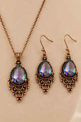 Kadın Mistik Topaz Taşlı Kolye ve Küpe Seti Otantik Vintage Tasarım Şık Takı Seti