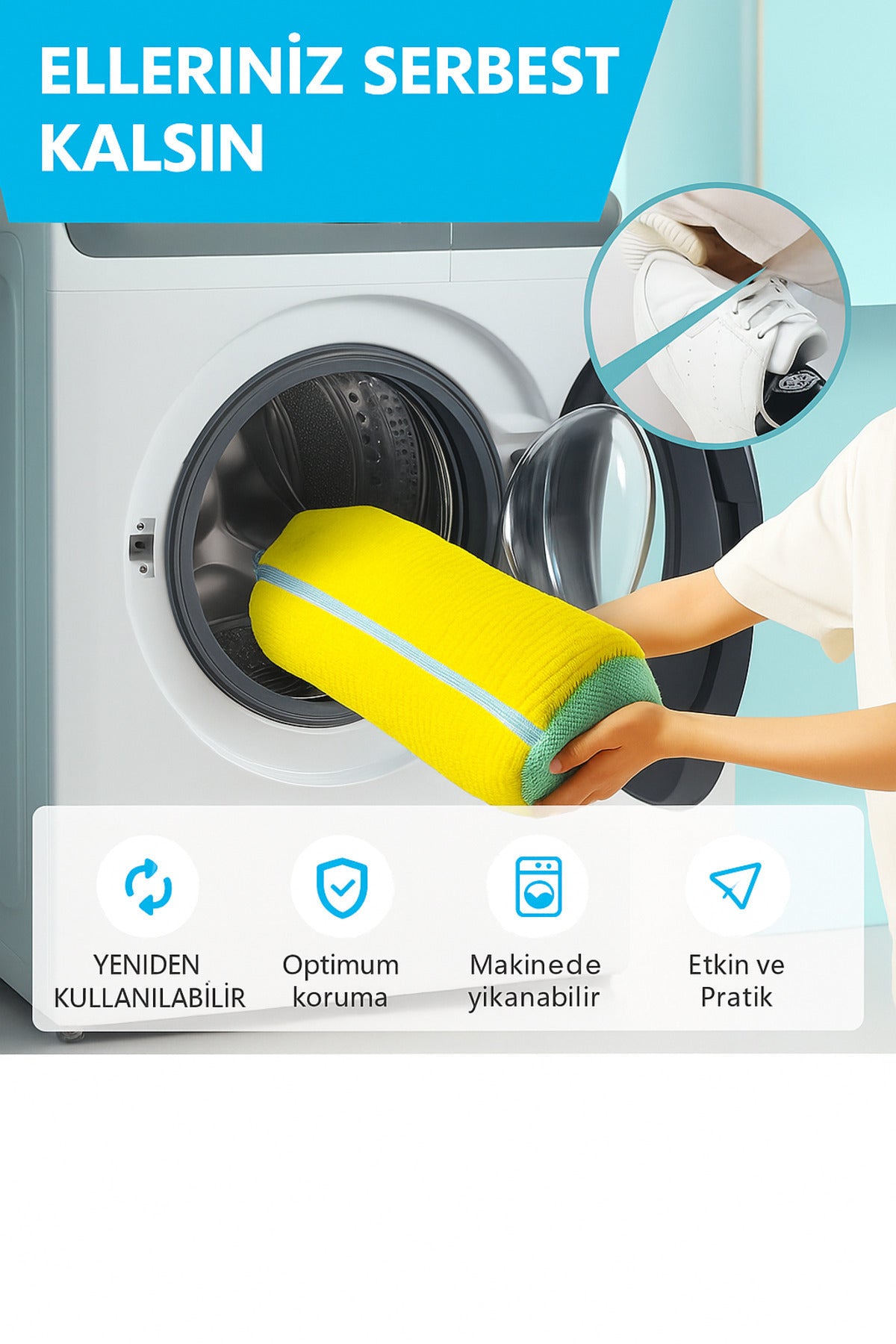 Ayakkabı Yıkama Çantası – Özel Koruyucu Kumaş, Fermuarlı, Tekrar Kullanılabilir Büyük Boy Torba File