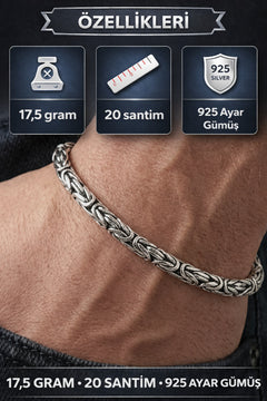 Erkek 925 Ayar Gümüş Oksitli Yuvarlak Kral Bileklik 17,5 gr 20 cm Örgü Model Güçlü Premium Tasarım