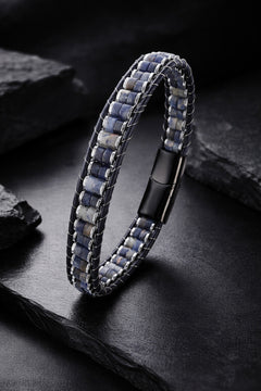 Erkek Doğal Lapis Lazuli Taşlı Deri Kordon Erkek Künye Bileklik