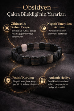 Doğal Taş Obsidyen Çakra Bilekliği Negatif Enerji Koruyucu El Yapımı Erkek Bileklik