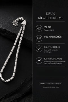 Erkek 925 Ayar Gümüş Tesbih 27 gr Püsküllü Kapsül Kesim Şık Tasarım