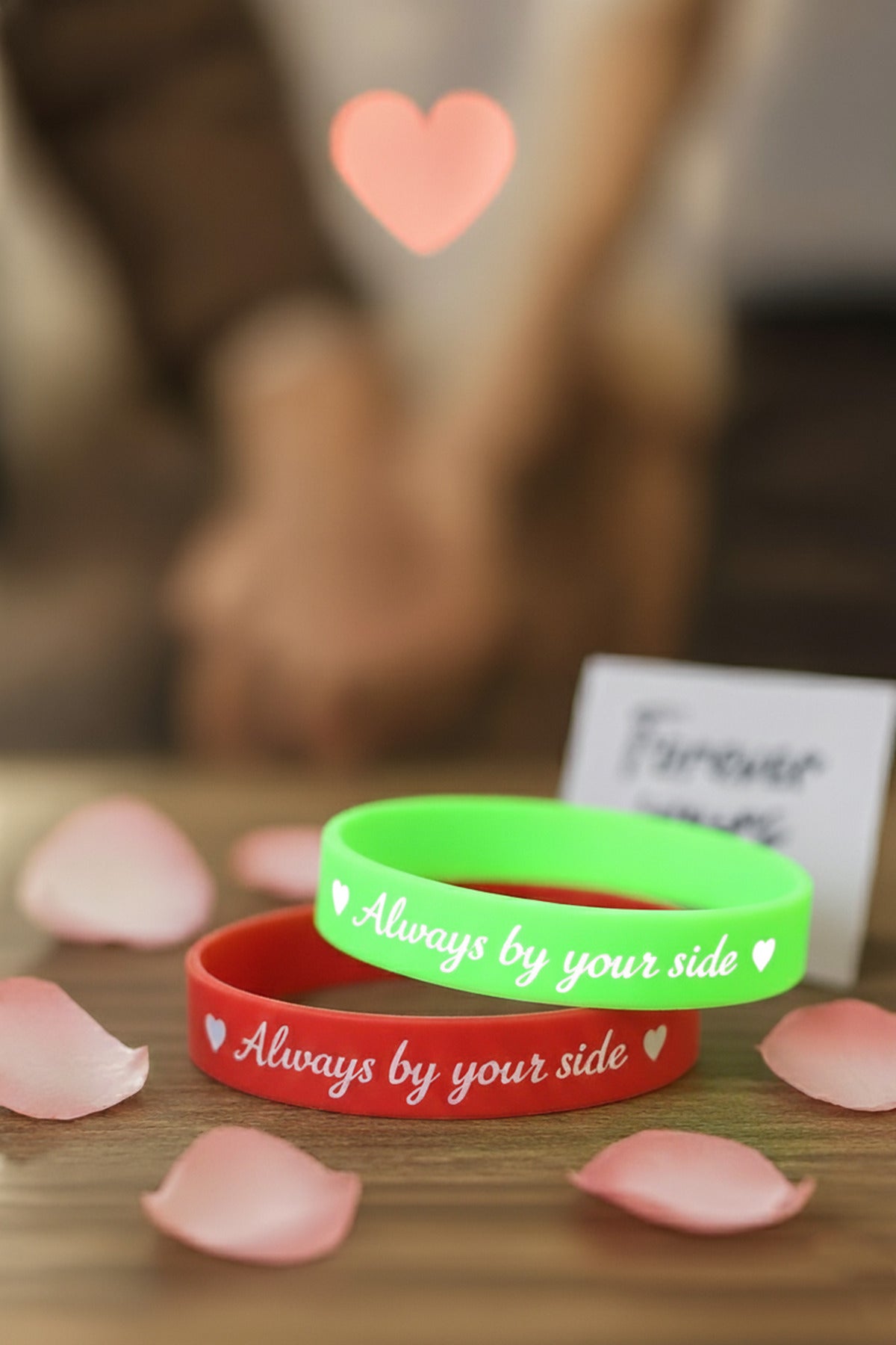 Kadın Erkek Silikon Bileklik Always By Your Side (Her Zaman Yanında) Yazılı Silikon Çift Bilekliği