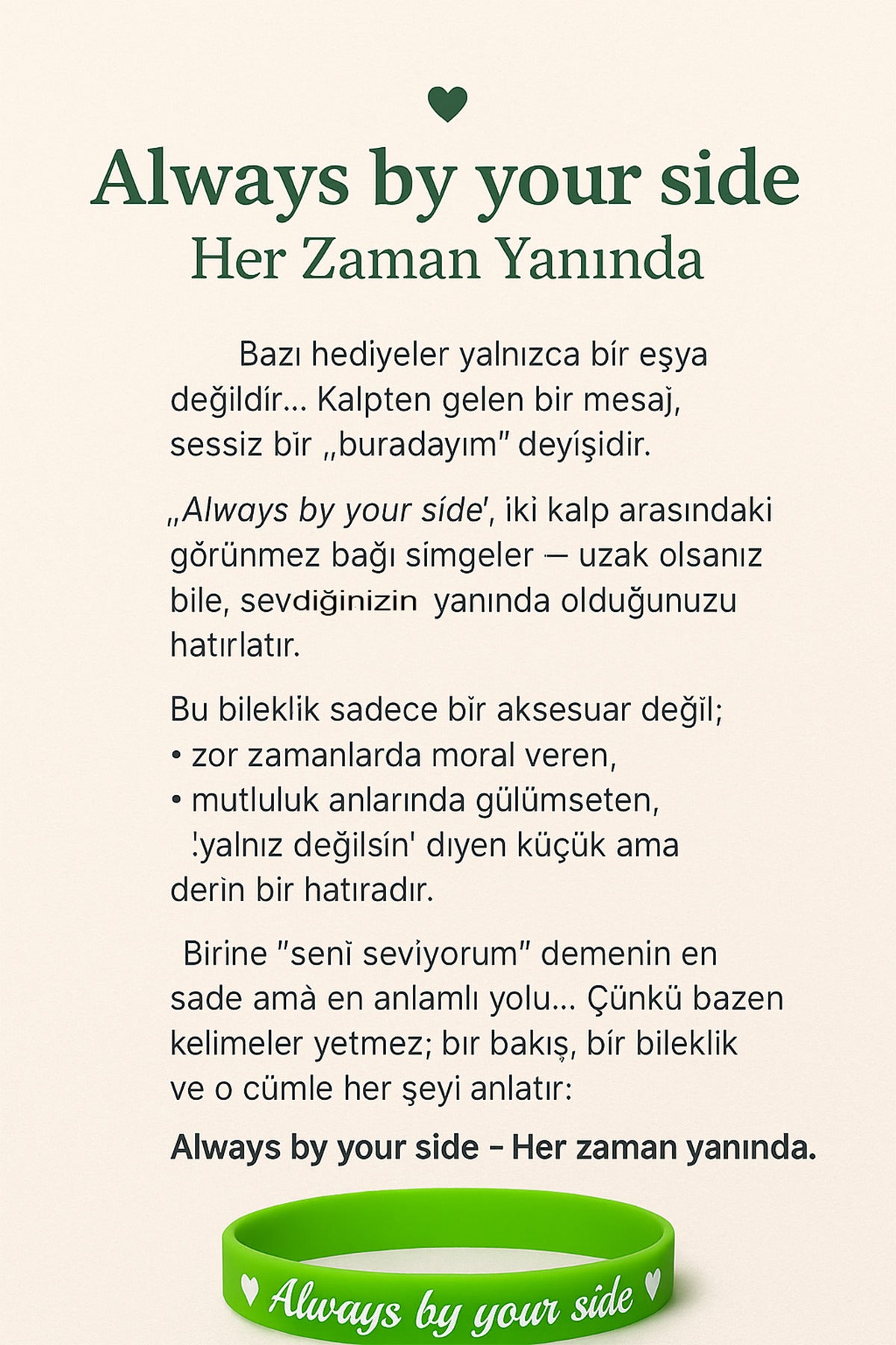 Kadın Erkek Silikon Bileklik Always By Your Side (Her Zaman Yanında) Yazılı Silikon Çift Bilekliği