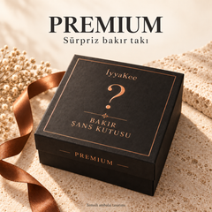 Premium Bakır Şans Kutusu; sürpriz bakır takı için temsili ambalaj tasarımı.